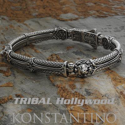 Konstantino Men's Sterling Silver Black Spinel Leather Bracelet