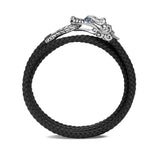 John Hardy Mens Legends Naga Dragon Leather and Silver Twin Strand Double Wrap Bracelet