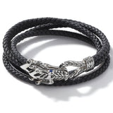 John Hardy Mens Legends Naga Dragon Leather and Silver Twin Strand Double Wrap Bracelet