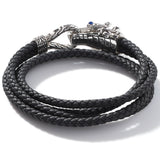 John Hardy Mens Legends Naga Dragon Leather and Silver Twin Strand Double Wrap Bracelet
