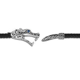 John Hardy Mens Legends Naga Dragon Leather and Silver Twin Strand Double Wrap Bracelet