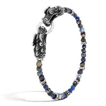 John Hardy Mens Legends Naga Dragon Silver and Blue Beaded Bracelet