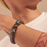 Model Wearing John Hardy Mens Legends Naga Dragon 15mm Heavy Duty Silver Link Bracelet