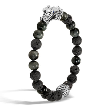 John Hardy Mens Legends Naga Dragon Lava and Eagle Eye Stone Bead Bracelet