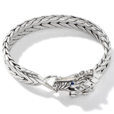 John Hardy Mens Legends Naga Dragon 9mm Silver Bracelet with Blue Sapphires