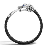 John Hardy Mens Legends Naga Dragon Black Leather and Silver 10mm Bracelet