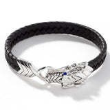 John Hardy Mens Legends Naga Dragon Black Leather and Silver 10mm Bracelet