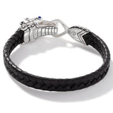 John Hardy Mens Legends Naga Dragon Black Leather and Silver 10mm Bracelet