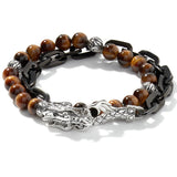 John Hardy Mens Legends Naga Dragon Double Wrap Tiger Eye and Black Steel Bracelet