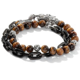 John Hardy Mens Legends Naga Dragon Double Wrap Tiger Eye and Black Steel Bracelet