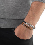 John Hardy Mens Legends Naga Dragon Double Wrap Tiger Eye and Black Steel Bracelet