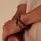 John Hardy Mens Legends Naga Dragon Double Wrap Tiger Eye and Black Steel Bracelet