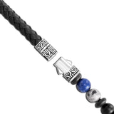 John Hardy Mens Triple Wrap Black Woven Leather and Bead Bracelet with Sodalite, Black Picture Jasper, and Onyx Beads