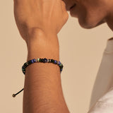 Model Wearing John Hardy Mens Blue Multi-Bead Bracelet with Adjustable Cord