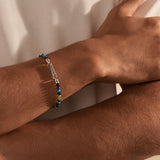John Hardy Mens Blue Multi-Stone Bead Bracelet with Silver Station
