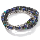 John Hardy Mens Triple Wrap Bracelet with Leather Silver Multi-Stone Blue Beads