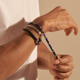John Hardy Mens Triple Wrap Bracelet with Leather Silver Multi-Stone Blue Beads