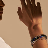 John Hardy Mens Triple Wrap Bracelet with Leather Silver Multi-Stone Blue Beads