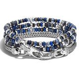 John Hardy Mens Transformable Multi-Wrap Blue Bead and Silver Hybrid Bracelet and Necklace
