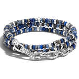 John Hardy Mens Transformable Multi-Wrap Blue Bead and Silver Hybrid Bracelet and Necklace - Shortened Version