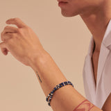 Model Wearing John Hardy Mens Transformable Multi-Wrap Blue Bead and Silver Hybrid Bracelet and Necklace - Double Wrap Bracelet