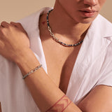 Model Wearing John Hardy Mens Transformable Multi-Wrap Blue Bead and Silver Hybrid Bracelet and Necklace - Short Necklace and Bracelet