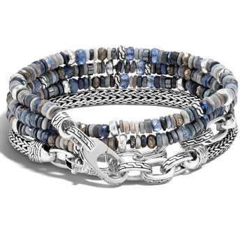 John Hardy Mens Transformable Multi-Wrap Silver and Bead Hybrid Bracelet and Necklace