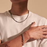 Model Wearing John Hardy Mens Transformable Multi-Wrap Silver and Bead Hybrid Bracelet and Necklace - Short Necklace and Bracelet