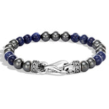 John Hardy Mens Blue Sodalite and Hematite Bead Bracelet with Silver Asli Classic Chain Clasp