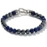 John Hardy Mens Blue Sodalite and Hematite Bead Bracelet with Silver Asli Classic Chain Clasp