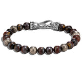 John Hardy Mens Red Tiger Iron and Pyrite Bead Bracelet with Silver Asli Classic Chain Clasp