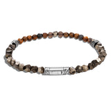 John Hardy Mens 4mm Thin Bead Bracelet with Pyrite, Tiger Iron, Smoky Quartz, Silver Calcite