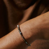 John Hardy Mens 4mm Thin Bead Bracelet with Pyrite, Tiger Iron, Smoky Quartz, Silver Calcite