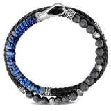 John Hardy Mens Triple Wrap Black Leather and Multi-Bead Bracelet with Silver Hook Clasp