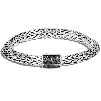 John Hardy Mens Tiga Bracelet with Black Sapphires - 8mm Medium Width
