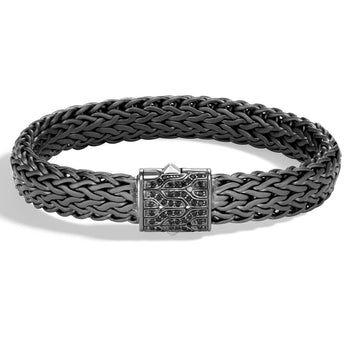 John Hardy Mens Black Rhodium Silver Bracelet with Black Sapphires