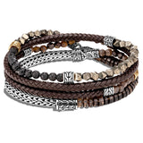 John Hardy Mens Multi-Wrap Brown Leather Sterling Silver and Bead Bracelet