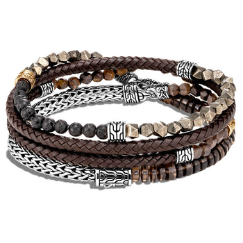 John Hardy Mens Double Strand Braided Black Leather Bracelet with Silver  Asli Link