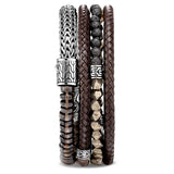 John Hardy Mens Multi-Wrap Brown Leather Sterling Silver and Bead Bracelet