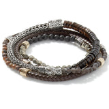 John Hardy Mens Multi-Wrap Brown Leather Sterling Silver and Bead Bracelet