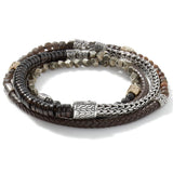 John Hardy Mens Multi-Wrap Brown Leather Sterling Silver and Bead Bracelet