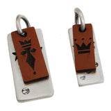 KINGS AND QUEENS Matching Pair Silver Pendants with Brown Leather Tag - Leather View