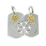 ETERNAL LOVE Pair of Matching Dog Tag Pendants w Snowflakes by Bico - Gold Snowflake