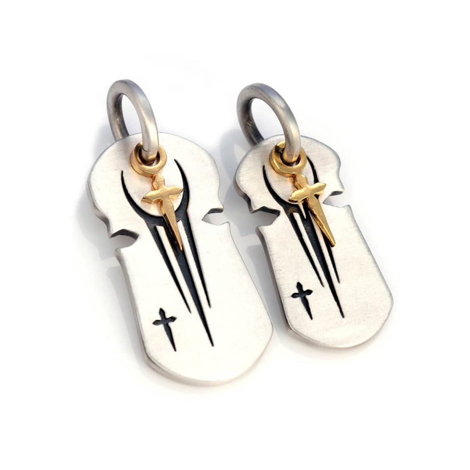 UNDERWORLD Matching Pair Dog Tag Pendants with Gold or Silver Cross