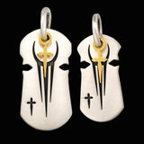 UNDERWORLD Matching Pair Dog Tag Pendants with Gold or Silver Cross - Front View