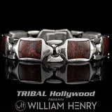 William Henry RETRO RED DINO BONE Sterling Silver Heavy Duty Link Bracelet for Men