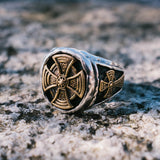 Petrichor CELTIC CROSSES BRONZE Hammered Silver Mens Signet Ring by Keith Jack - Alternate View