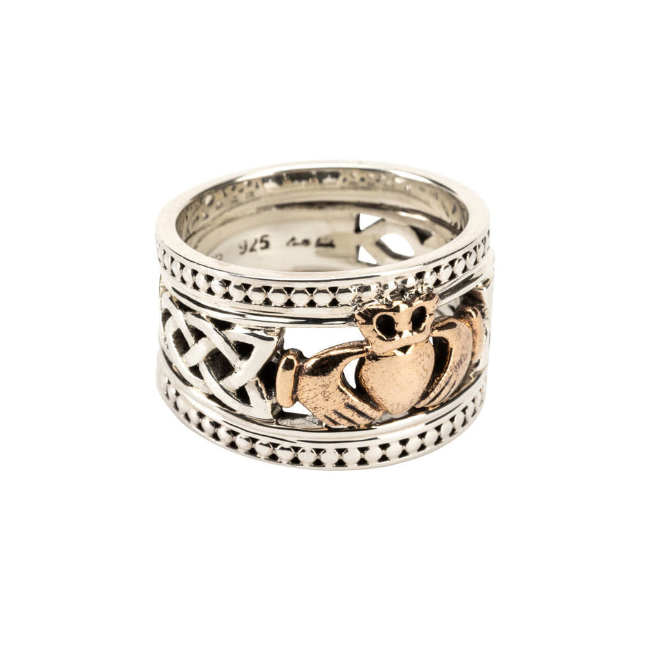 Bronze and Silver CLADDAGH CROSS Mens Band Ring from Petrichor by Keith Jack
