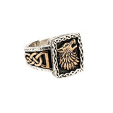 Bronze and Silver WOLF Mens Signet Ring with Celtic Knots from Petrichor by Keith Jack