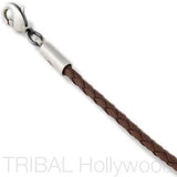 BROWN BRAIDED FAUX LEATHER NECKLACE Thin Width Close-up